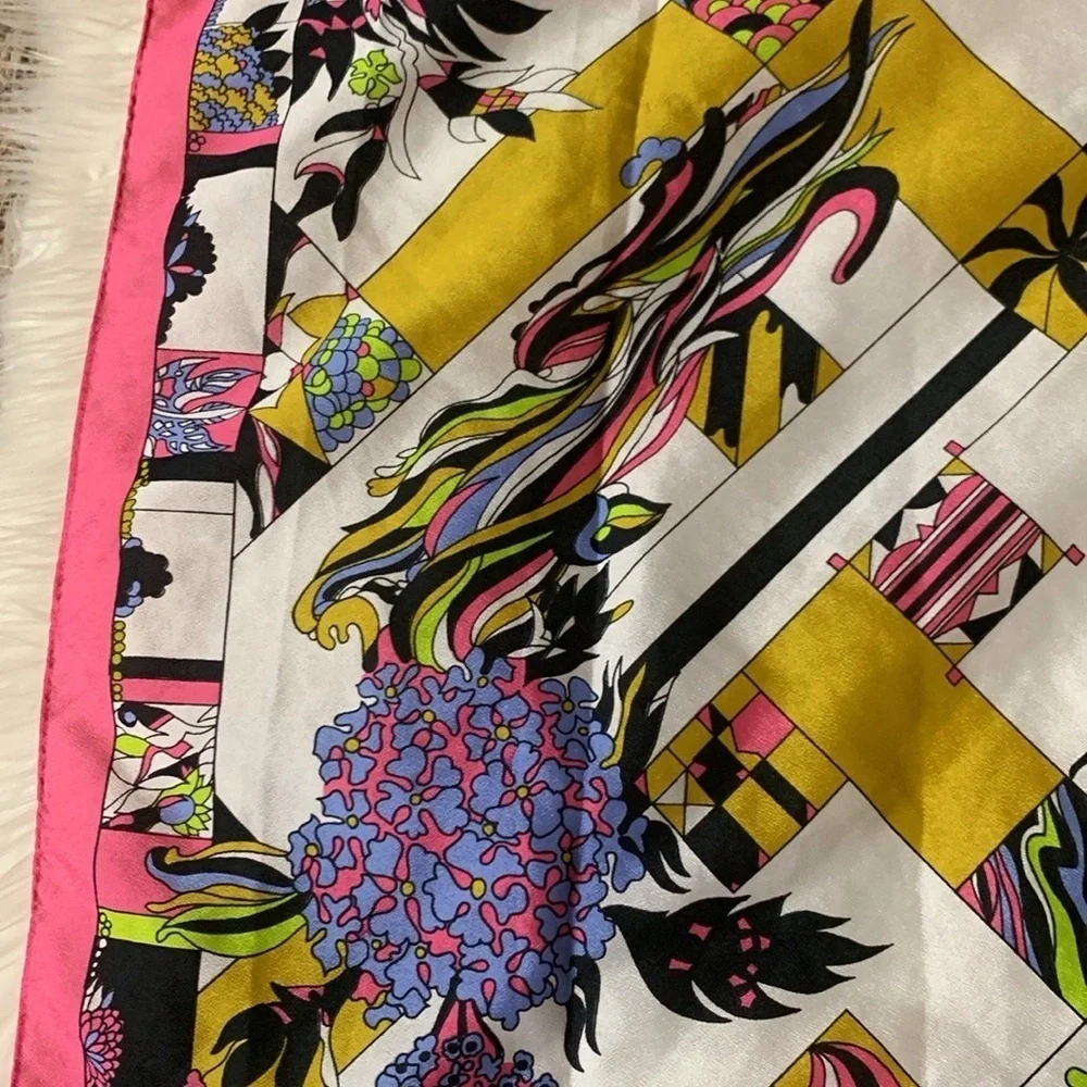 Vintage Paoli silk scarf with floral and abstract print